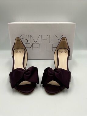 Simply Belle Heels Size 8 Plum Women's Bow Peep-Toe Heels
